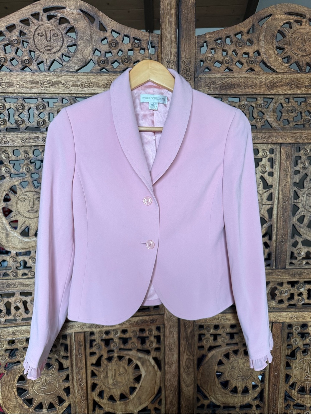 Petite Sophisticate Pink Ruffle Cuff Blazer  Sz2
